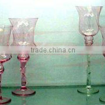 Light Pink Glass Goblet Candle Holder for Home Decoration