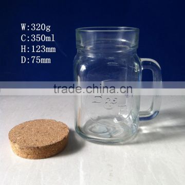 350ml 12oz glass jars with handle and cork lid