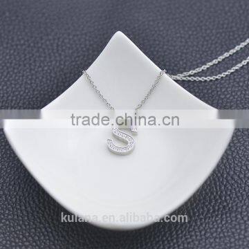 PN91405 Cubic Zirconia Pave Stainless Steel Letter Initial Alphabet S Pendant Necklace