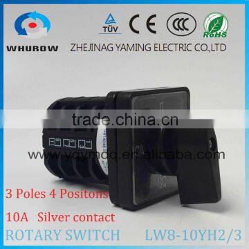 Cam switch LW8-10YH2/3 Voltage converted with piece of copper 10A 3 poles 4 Positions 8 Terminals rotary switch sliver contact