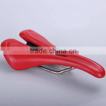 Red Bicycle Saddle Titanium Base MTB Leather Mountain Bikes Saddle photo-2