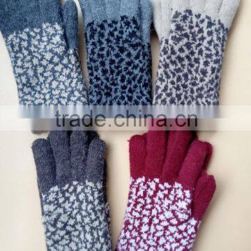 Cashmere double layer winter leopard pattern gloves