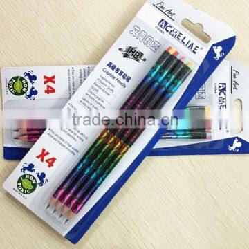 Standard Size Soft Wood Round Shape Heat Rolling Rainbow Laser HB Pencil in Blister Card photo-3