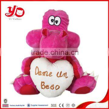 Custom made dragon plush toy wholesale, pink plush dragon with heart, dragon plush toys