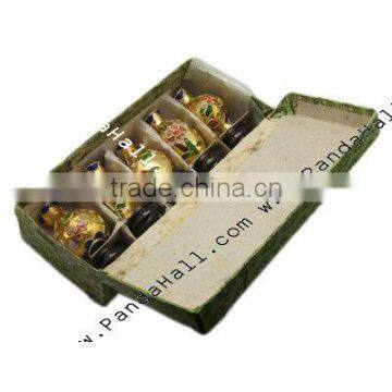 Handmade Cloisonne Decoration, Multicolor, Size: about 28~35mm wide, 61mm long, 5 pcs/box(CLB-61X28-1)