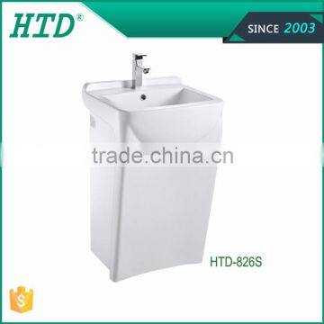 HTD-826S Made in china ceramic one piece free standing pedestal basin/bathroom design