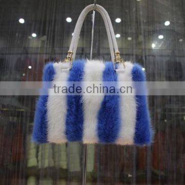 fashion Mink fur handbag blue and white real fur lady shoulder bags