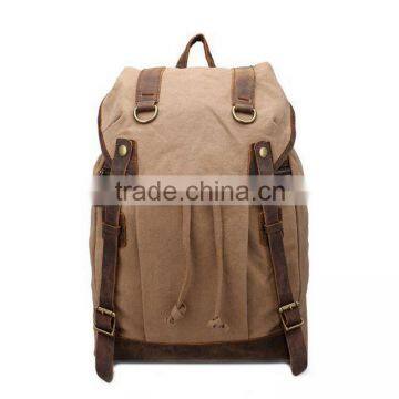 Canvas Leather Backpack With Drawstring Closure