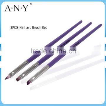 ANY Purple Color Wood Handle 3 PCS Brush Nail Professional Nail Brush Manufacturer