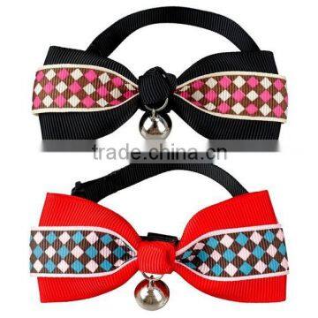 Polyester Cute Grid Bowknot Dog Puppy Cat Bow Tie Necktie Dog Collars With Bell Tie Collar ,Cat Collar