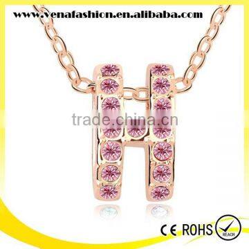 Gold Letter Pendant Alphabet Crystal Necklace, Letter h Necklace photo-5