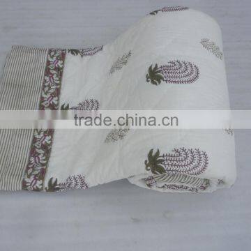 Indian Hand Block Print Pure White Kantha Cotton Quilt photo-5