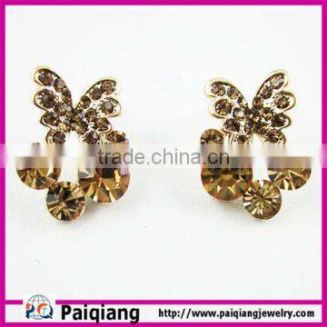 Rhinestoned gold opal butterfly earring