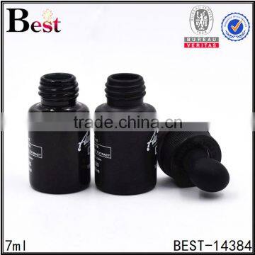 7ml mini black glass vail with black dropper, silk printing serum bottle