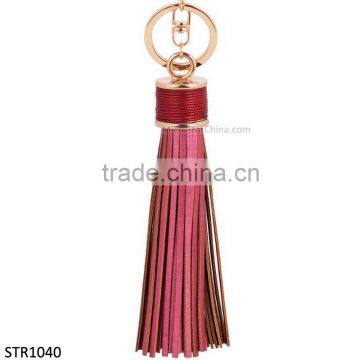 20cm PU leather Tassel keychain in stock 6 colors plated gold key chain