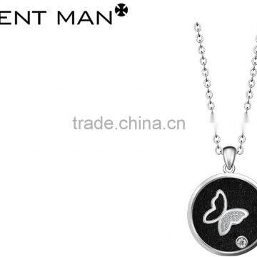 hot sell jewelry set black plating jewelry sets stainless steel round pendant with Butterfly pattern china wholesale