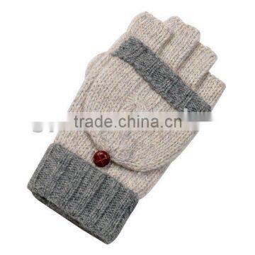 teenager knitted fingerless glove with mitten cover