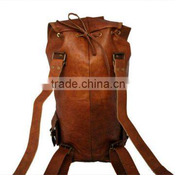 Genuine leather antique army and military style big rucksack