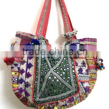 Tribal Patchwork Banjara Hobo Handbags with pom pom and coins