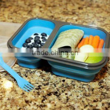 Rectangle Shape Food Container Convenient Bento Silicone Lunch Boxes for School, Work and Travel (1 Layer, Blue)