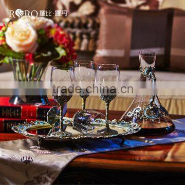 RORO Classic Pattern enamel home decoration pewter design craft goblet crystal red wine glass set