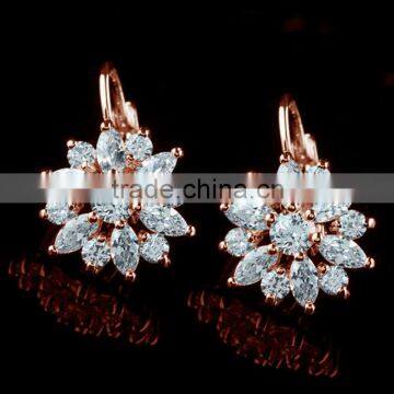 fashionable design sun flower shaped crystal fashion zircon gold and silver hoop earrings