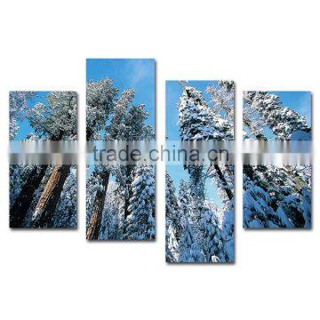 Snow cedar trees 4 panels scenery paintings on canvas