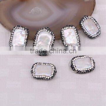 Pave Crystal Druzy Pearl Beads, Rectangle shape Gem beads Mother Of Pearl For Jewelry