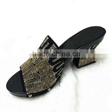 woman top fashion high heel leather slipper shoes with crystal stone sandals /many color stone heels shoes YZ1212-8