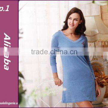 2016 Summer Cotton Nightgown Sleeve Blue Sleep Night Skirt Dress For Women Nightdress Sleepwear