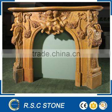 Brown polished marble fireplace for home decoration