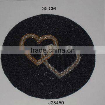 Double Heart Round Glass Bead Place Mat Other Colours Also Available