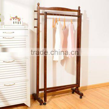 Wooden Clothe Rack With Omni-directional Wheel Wooden Coat Hanger photo-5
