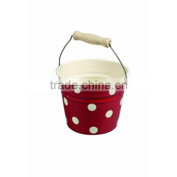 Garden Decorative Polka dot Mini metal bucket/pail/bin with wooden handle for kids