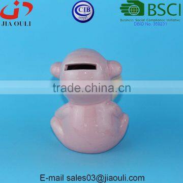 BSCI Audit Factory Glazed Pink Ceramic Monkey Shape Coin Bank for Kids Gift, Ceramic Coins Money Bank photo-3
