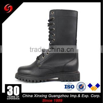 Black genuine leather 10 holes steel toe military combat boots