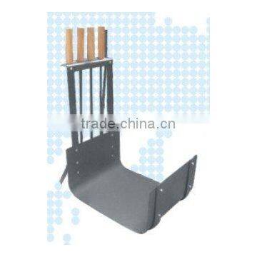 grey iron log holder with fireplace tools set