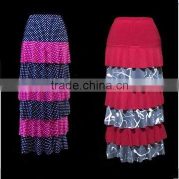 5 Tier skirts,6 Tier Skirt slinky Spandex Blend Drapes Maxi Tiered Ruffle Skirt In Custom Mixed Print