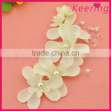 ivory white bead flower head piece wedding headband WHD-009