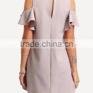 Cold Shoulder Ruffle Sleeve Shift Dress Women Fashion Boutique Dress photo-5