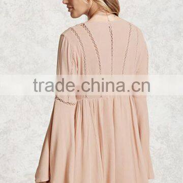 Fashion Long Bell Sleeve Chiffon Embroidery Summer Short Dress Women photo-4