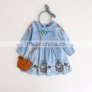 Fashion kids dresses Autumn casual long sleeve embroidered dress