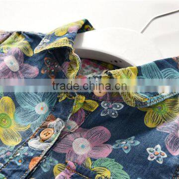 Wash Printing Flower Denim Dresses of the Girls