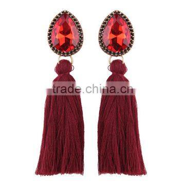 Bohemian Jewelry Big Crystal Gems With Tassel Drop Earrings for Women photo-3