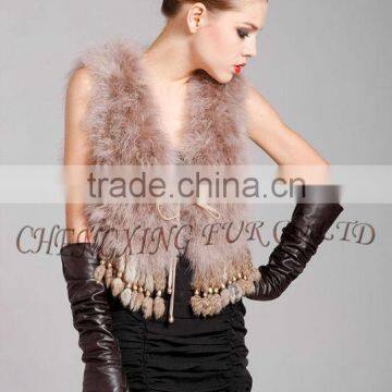 CX-G-B-79D Women Clothes Rabbit Fur Tassels Turkey Wholesale Feather Vest photo-4