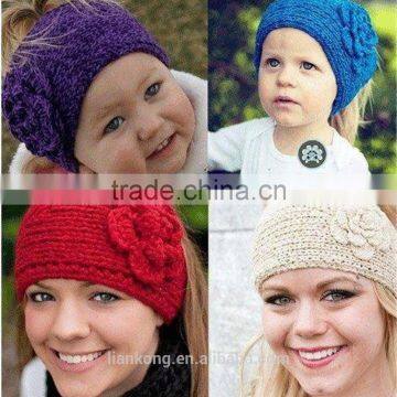 handmade knit crochet flower headband,knit headband ear warmer,knit ear warmer headband