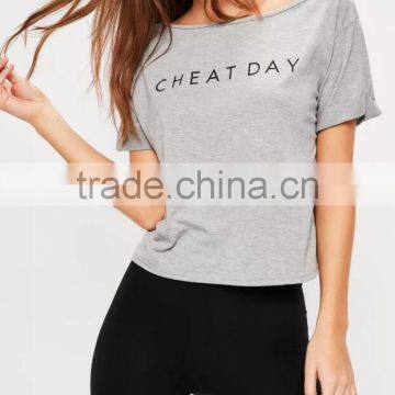 100% Cotton Pyjamas Set Grey Tee With Leggings Boat Neck Print Custom Logo Nightwear T Shirt With Roll Cuffed Sleeve photo-2
