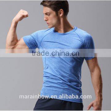 Heather Polyester Spandex Mens Short Sleeve Gym T Shirt Tapered Sports Tee Plain Dry Fit Bodybuilding T Shirt OEM