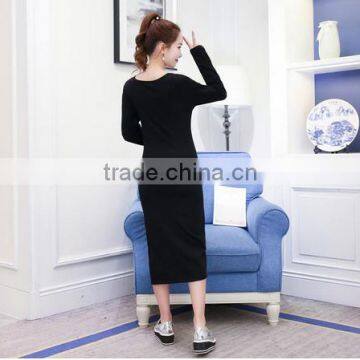 Wholesale Long Sleeve Maternity Wrap Dress Black Extra Long T-shirt for Pregnant Women