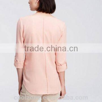 New Fashion High Quality Crepe v Neck Long Sleeve Woman Blouse photo-3